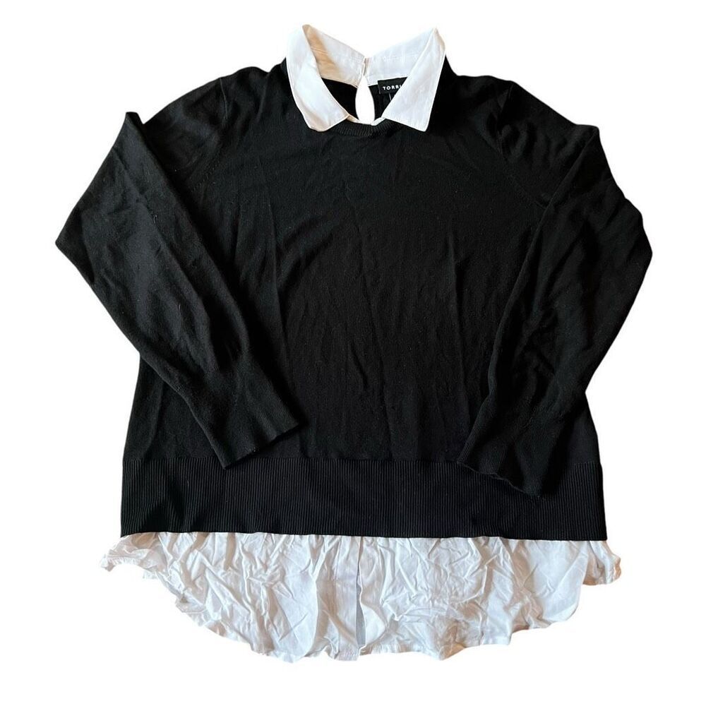 Torrid Womens Collared Layered Knit Pullover Sweater Black White Size 00